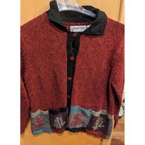 Ann Trinity‎  Red Sweater Womans Small heart button Cardigan Top